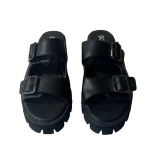 BC Footwear Vegan‎ Black Double Strap Buckle Platform Lug Sole Sandals 7.5
